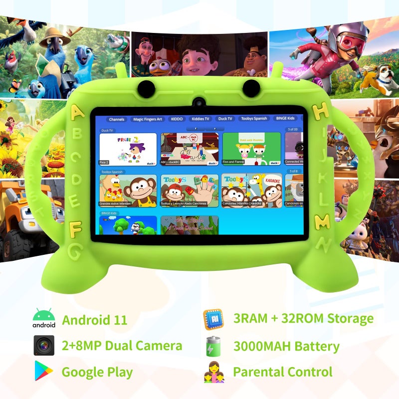 MengDash Kids Tablet, 7 inch Tablet for Kids 2-10, Educational Learning Toddler Tablet Android 11, 3GB RAM+32GB ROM Storage, Google Play YouTube, Baby Girl boy Gift - Image 2