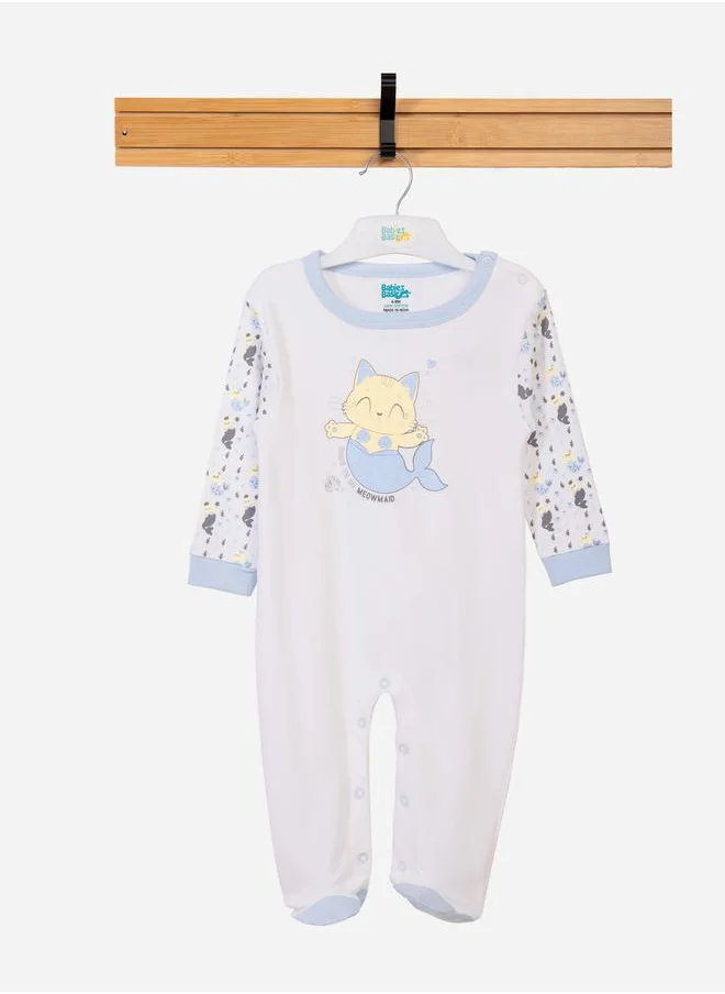 Babies Basic Meowmaid Graphic Long Sleeves Sleepsuit