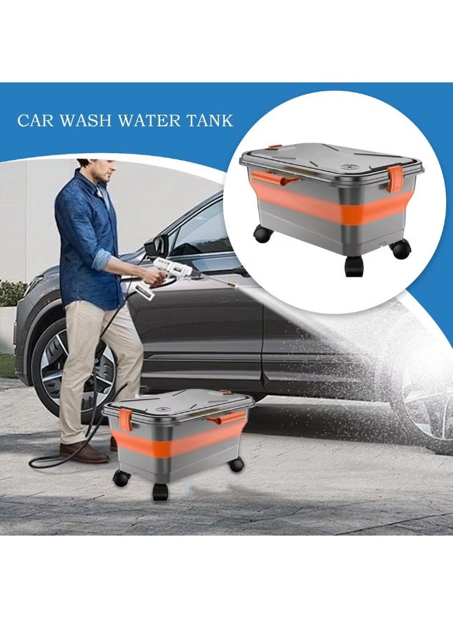 MOCOM Portable High-Pressure Car Wash Machine with ABS Body & Brass Nozzle + Collapsible 5.5 Gallon Water Tank on Wheels – Complete Mobile Car Wash System for Cordless Pressure Washers, Camping, RV, Home Cleaning & Pet Care – Foldable 22L Rolling Bucket with Drain Plug, Locking Lid & Filter – Compact Electric Power Washer for Deep Cleaning, Auto Detailing & Outdoor Use - Image 1