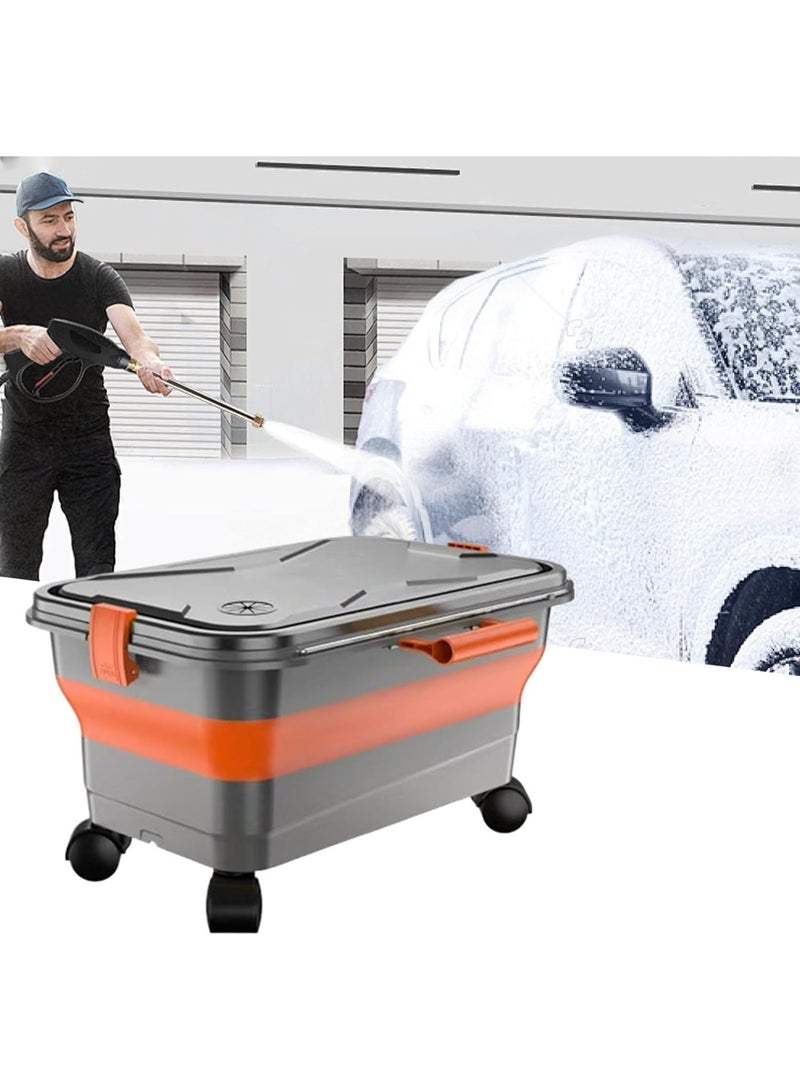 MOCOM Portable High-Pressure Car Wash Machine with ABS Body & Brass Nozzle + Collapsible 5.5 Gallon Water Tank on Wheels – Complete Mobile Car Wash System for Cordless Pressure Washers, Camping, RV, Home Cleaning & Pet Care – Foldable 22L Rolling Bucket with Drain Plug, Locking Lid & Filter – Compact Electric Power Washer for Deep Cleaning, Auto Detailing & Outdoor Use - Image 2