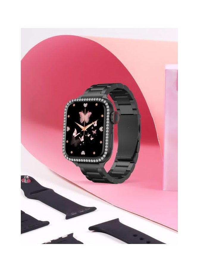 modio "Modio MW23 Mini 36mm Smartwatch for Ladies in Black – Includes 3 Pairs of Interchangeable Straps and Charging Cable, Featuring Fitness Tracking, Notifications, and Sleek Compact Design" - Image 3