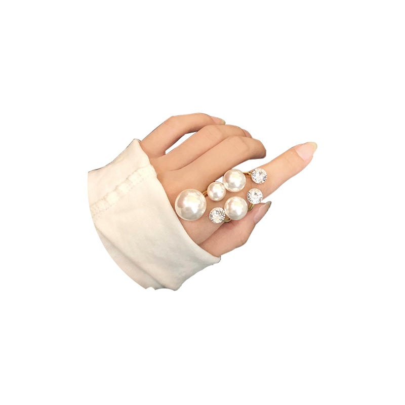 kepvrio Pearl Ring for Women Promise Stacking Pearl Rings Adjustable Open Pearls Finger Ring Trendy Personality Christmas Pearls Jewerly Prom Dress Jewerly (Style-A) - Image 1