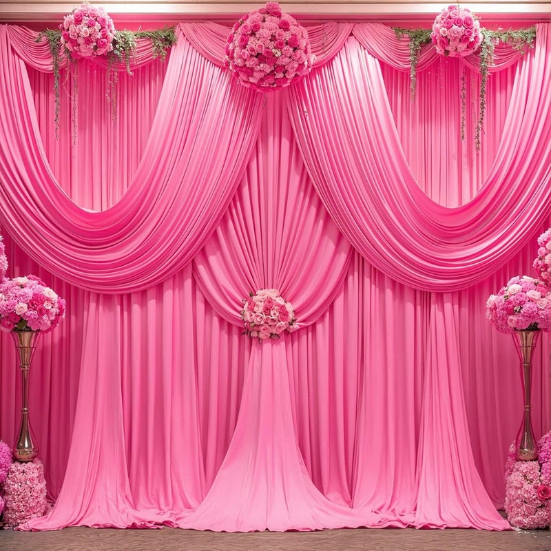 PARTISKY 40x10FT Hot Pink Backdrop Curtains for Wedding Parties, Wrinkle Free Polyester Photography Backdrop Drapes for Wedding Baby Shower Birthday Parties Stage Background Stand Decorations 4x10ft,10 Panels - Image 5