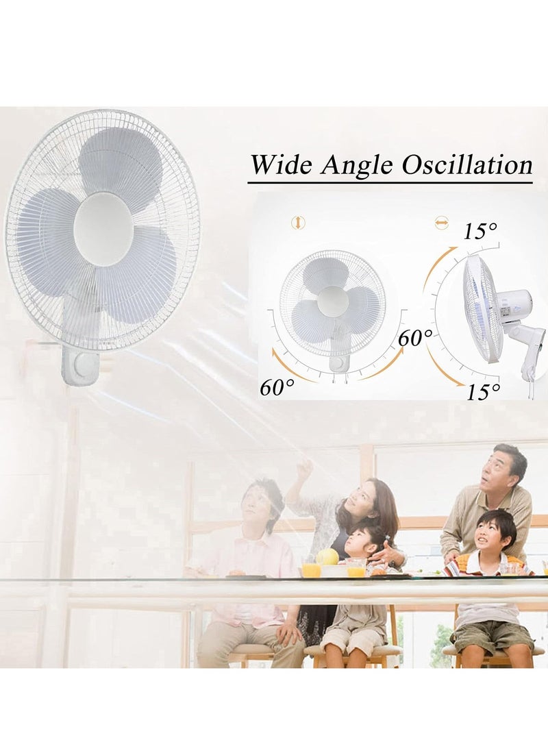 16 Inch Wall Fan High Performance Fan with 3 Speed ​​Controls, 5 Leaf Blades and 2 Pull Cord Adjustable Tilt Angle and Efficient Cooling