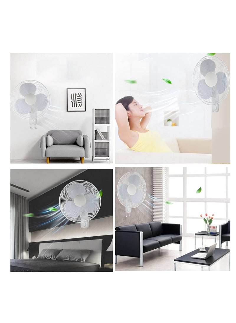 16 Inch Wall Fan High Performance Fan with 3 Speed ​​Controls, 5 Leaf Blades and 2 Pull Cord Adjustable Tilt Angle and Efficient Cooling