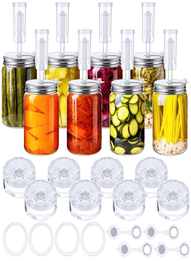 Yiyiring مجموعة يييرينغ المكونة من 8 قطع لتخمير مخلل الملفوف في برطمانات ماسون ذات الفتحة الواسعة، تتضمن 8 أقفال هوائية، و8 أغطية تخمير، و8 أوزان زجاجية، و8 حلقات وحلقات سيليكون (البرطمانات غير متضمنة). - Image 1