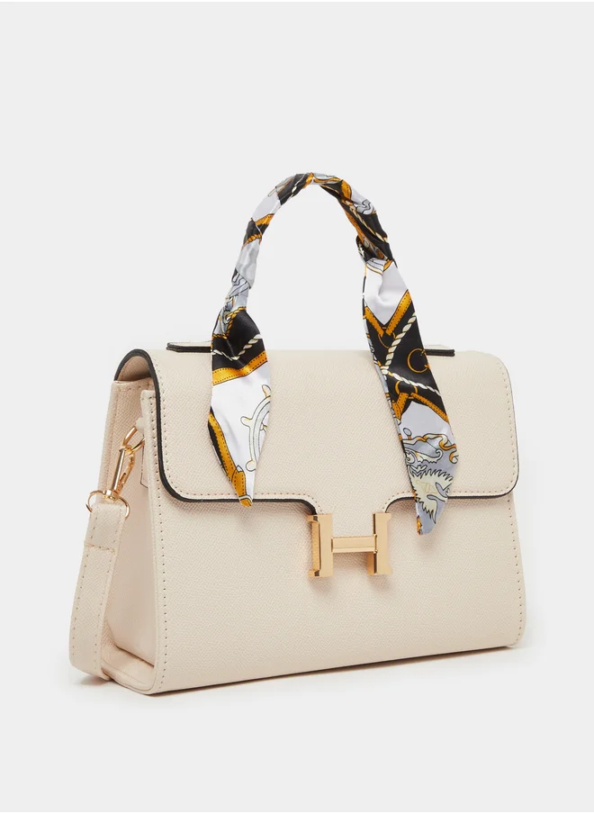 Styli Printed Ribbon Handbag with Top Handle