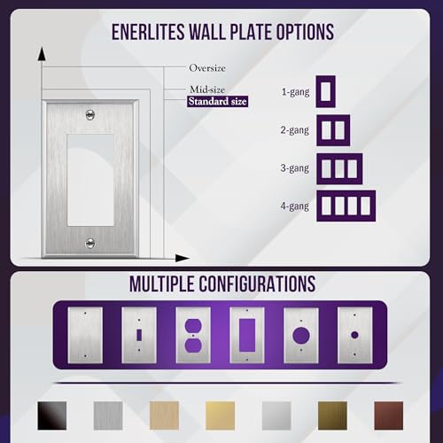 ENERLITES Decorator Switch or Receptacle Outlet Metal Wall Plate, Corrosion Resistant, Size 1-Gang 4.50" x 2.76", UL Listed, 7731, 430 Stainless Steel, Silver - Image 5