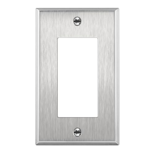 ENERLITES Decorator Switch or Receptacle Outlet Metal Wall Plate, Corrosion Resistant, Size 1-Gang 4.50" x 2.76", UL Listed, 7731, 430 Stainless Steel, Silver - Image 1