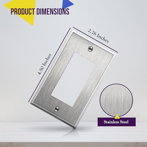 ENERLITES Decorator Switch or Receptacle Outlet Metal Wall Plate, Corrosion Resistant, Size 1-Gang 4.50" x 2.76", UL Listed, 7731, 430 Stainless Steel, Silver - Image 2