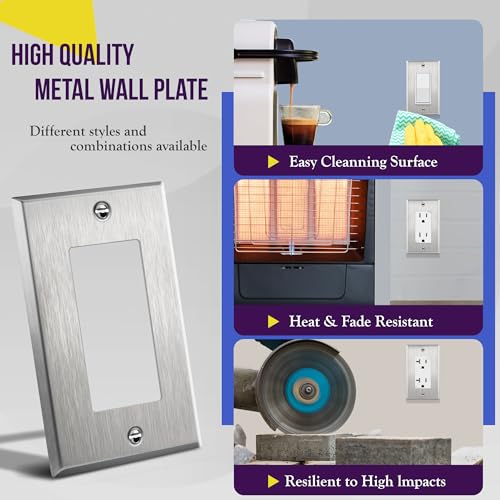 ENERLITES Decorator Switch or Receptacle Outlet Metal Wall Plate, Corrosion Resistant, Size 1-Gang 4.50" x 2.76", UL Listed, 7731, 430 Stainless Steel, Silver - Image 4