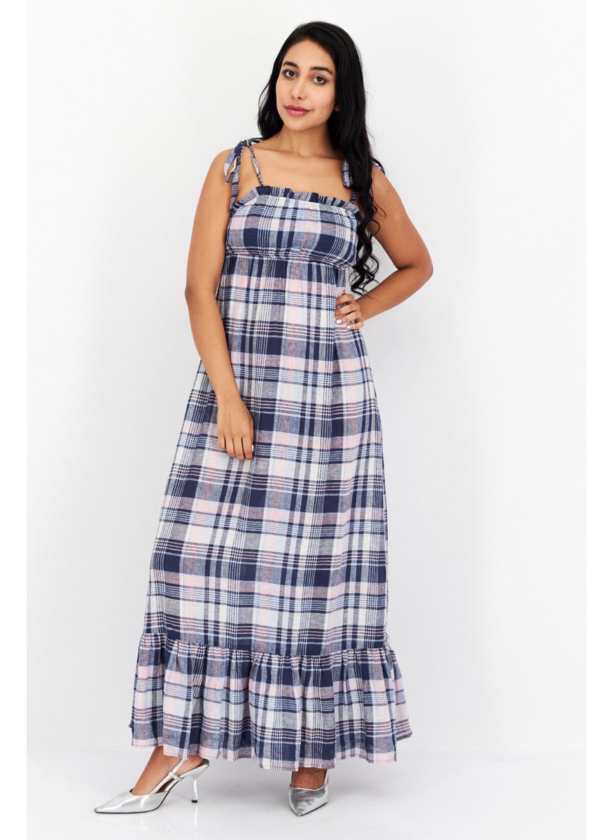 Women Checkered Maxi Dress, Navy Blue - pzsku/ZB699B0127E011137DBE7Z/45/_/1726109248/ca4c425a-131b-4a7a-9b92-d04d2c287bed