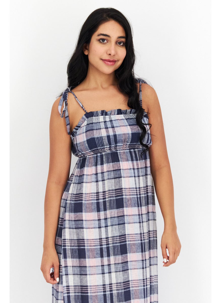 Women Checkered Maxi Dress, Navy Blue - pzsku/ZB699B0127E011137DBE7Z/45/_/1726109250/a5cf7080-908b-43f0-bb82-592310ee8553