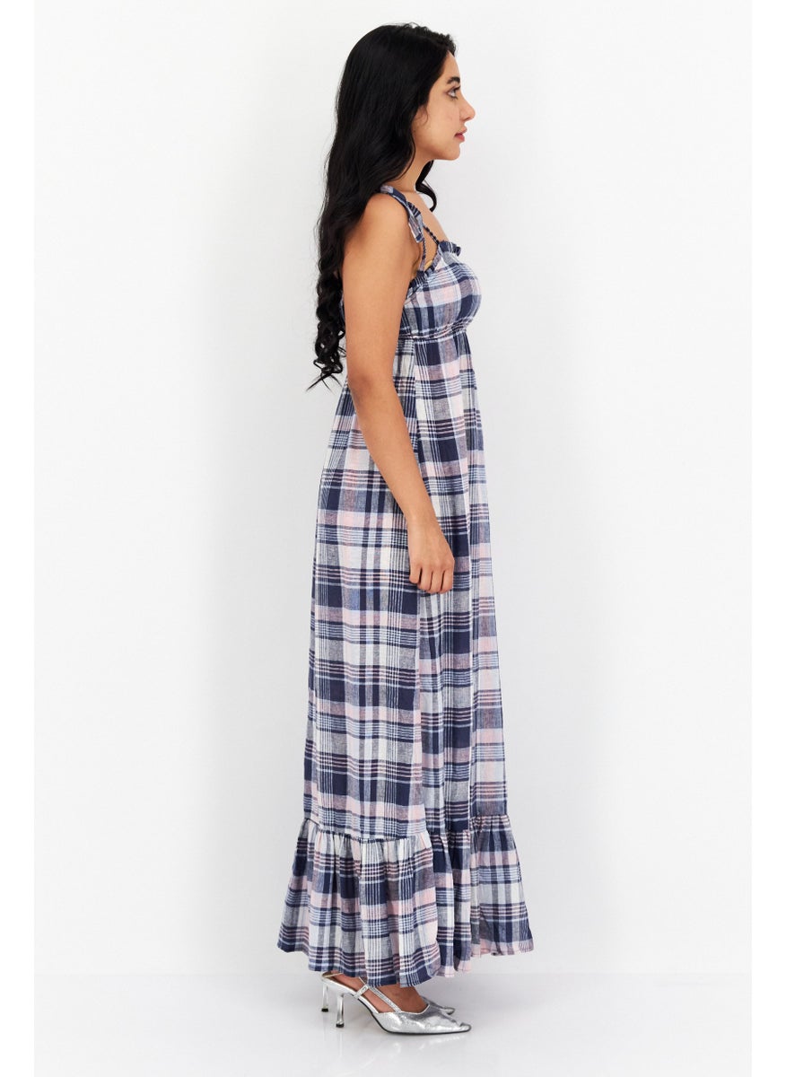 Women Checkered Maxi Dress, Navy Blue - pzsku/ZB699B0127E011137DBE7Z/45/_/1737296104/132d7db7-bf26-4d78-8c3d-1d5035c2e070