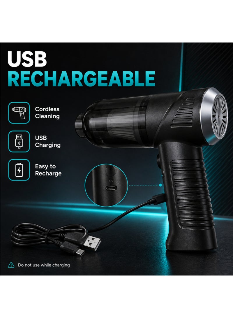 فيكسا برو مكنسة كهربائية يدوية قابلة لإعادة الشحن LT-008 2 في 1 مزودة بإضاءة LED، وشحن USB، وملحقات للسيارة والمنزل - Image 5