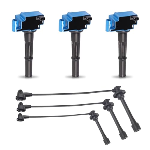 ENA Set of 3 Blue Ignition Coil Pack and Wire Set Compatible with Toyota T100 Tacoma 4Runner Tundra 3.4L V6 1995-2004 Replacement for UF156 C1041 GN10184 90919-02212 5C1308 E679 - Image 1