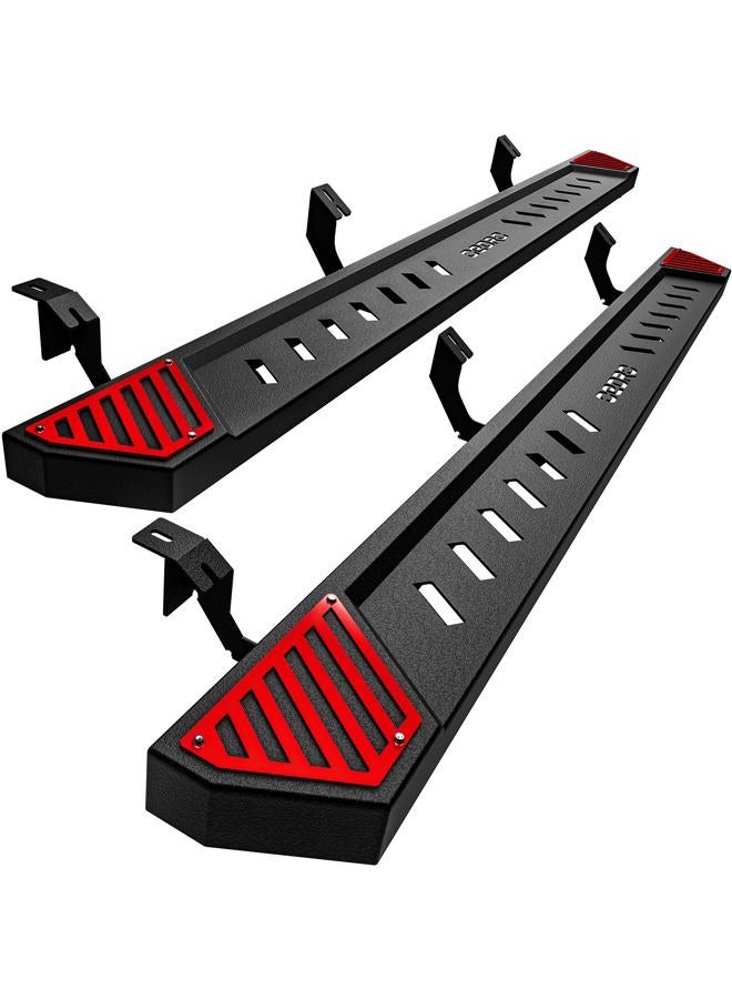 oEdRo 6.5" Running Boards Compatible with 2005-2023 Toyota Tacoma Double Cab, Steel Side Steps Nerf Bars Rails, Black and Red - Image 1