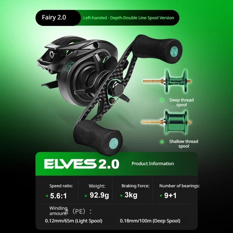 كادينس بكرة صيد Cadence Baitcasting Fishing Reel Spirit Series 2 Gen Ultra Light 93g Mini Portable Double Spool Freshwater Fishing, Forest 2.0 Two Spool, Left Hand - Image 1
