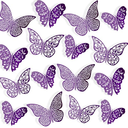 Bememo 72 Pieces 3D Butterfly Wall Decals Sticker Wall Decal Decor Art Decorative Sticker 3 Sizes for Room Home Nursery Classroom Offices Kids Girl Boy Bedroom Bathroom Living Room Decor Purple
