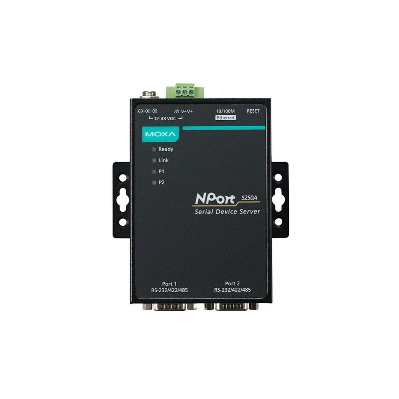 MOXA NPort 5250A - 2 Ports Device Server, 10/100M Ethernet, RS-232/422/485, DB9 Male, 15KV ESD, 0.5KV Serial Surge, 12~48VDC, 0~60°C - Image 2