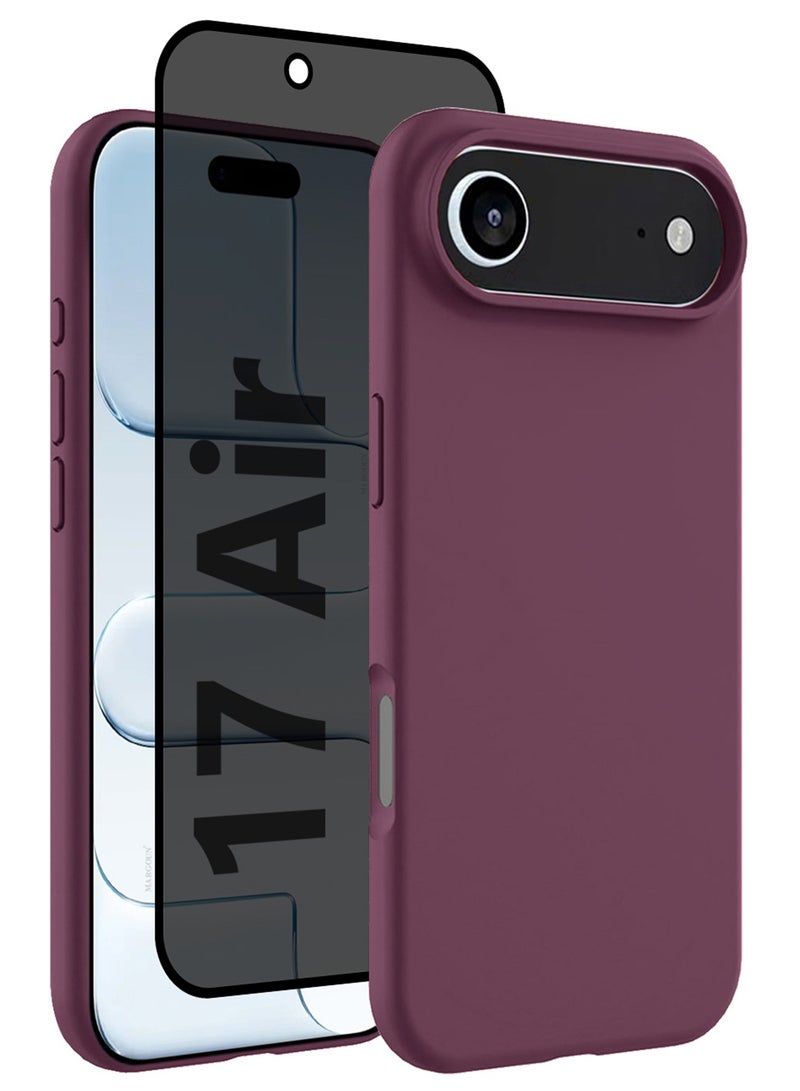 CATANES 2 Packs Silicone Protective Phone Case for iPhone 17 Air , Soft Anti-Scratch Microfiber Lining Ultra Slim Drop Protection Phone Cover with Privacy Screen Protector - Burgundy - Image 1