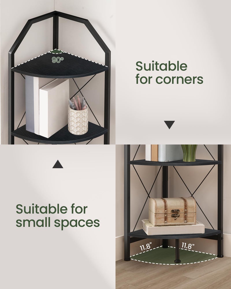 CHOEZON 5-Tier Corner Shelf, Industrial Corner Bookshelf, 59.4" Corner Storage Stand, Plant Stand Display Shelf, Corner Bookcase for Bedroom, Living Room, Home Office, Black TCJ10BB - Image 2