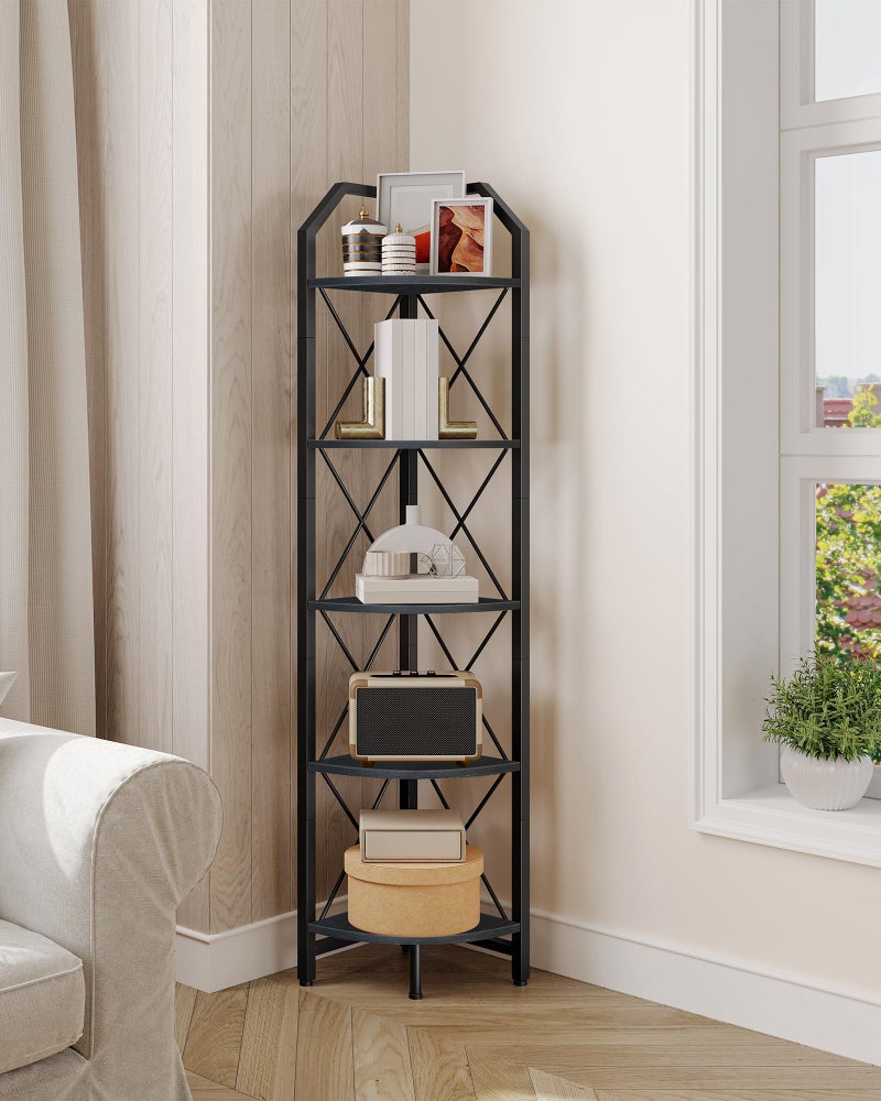 CHOEZON 5-Tier Corner Shelf, Industrial Corner Bookshelf, 59.4" Corner Storage Stand, Plant Stand Display Shelf, Corner Bookcase for Bedroom, Living Room, Home Office, Black TCJ10BB - Image 4