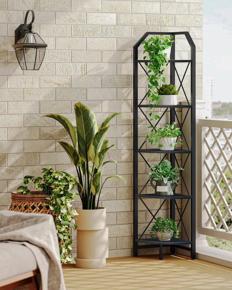 CHOEZON 5-Tier Corner Shelf, Industrial Corner Bookshelf, 59.4" Corner Storage Stand, Plant Stand Display Shelf, Corner Bookcase for Bedroom, Living Room, Home Office, Black TCJ10BB - Image 5