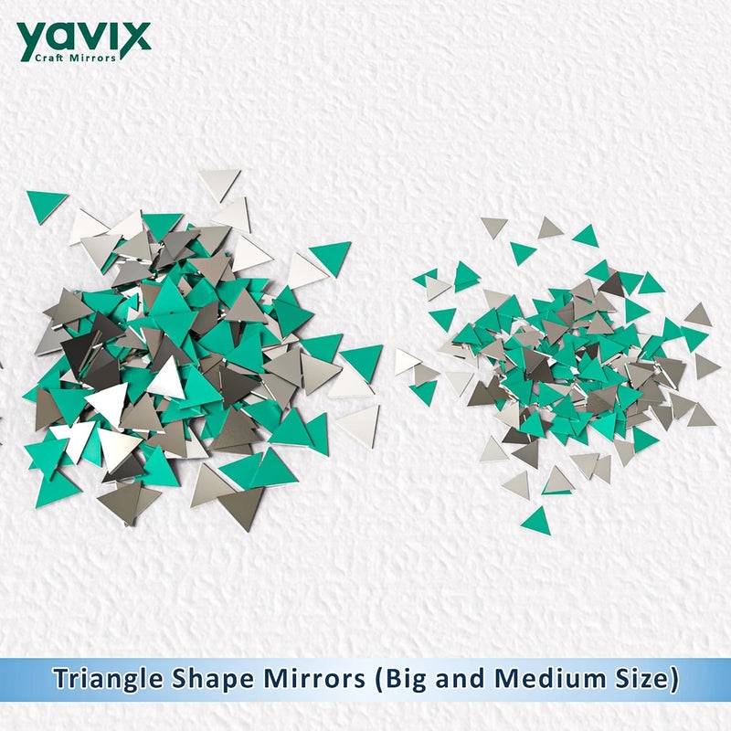 YAVIX YAVIX Mirrors Shapes for Crafts Perfect for Lippan Fabric Mandala Art Jewelry Making 110 Medium and 210 Small Shapes Mirrors Total 320 Triangle Shape  - Image 2
