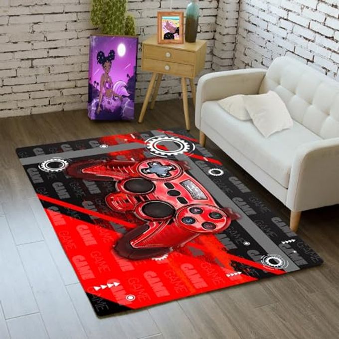 GAMER RUG FLOOR RUGS FOR BOYS 3D GAMEPAD RED SMALL CARPET FOR BEDROOM FLOOR MAT DOORMATS KIDS ROOM GAMING CONTROLLER GAME PLAYER BLACK LIVING ROOM MAT HOME DECOR SOFA MATS 2X3