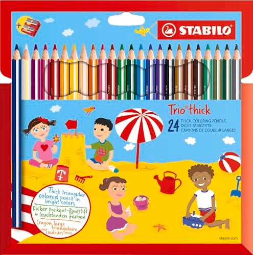 STABILO Colouring Pencil - Trio Thick Wallet of 24 Assorted Colours + Sharpener - Image 1