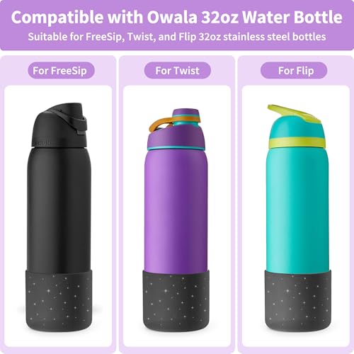 Diumepo Silicone Boot for 32 oz Owala Water Bottles, Anti-Slip Protective Sleeve for Owala Twist & FreeSip & Flip Insulated Water Bottle, Boot Bottom Base (Glitter Black) - Image 2