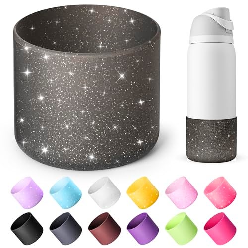 Diumepo Silicone Boot for 32 oz Owala Water Bottles, Anti-Slip Protective Sleeve for Owala Twist & FreeSip & Flip Insulated Water Bottle, Boot Bottom Base (Glitter Black) - Image 1