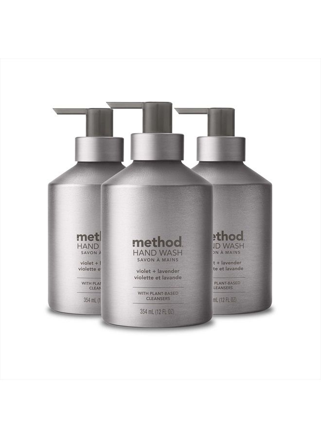 Method صابون جل لليدين، بنفسجي + لافندر، زجاجة ألومنيوم فضية قابلة لإعادة الاستخدام، تركيبة قابلة للتحلل البيولوجي، 12 أونصة (عبوة من 3 قطع) - Image 1