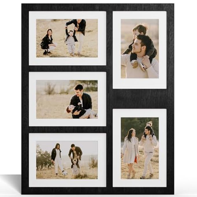 YESKAY 4x6 or 5x7 Picture Frames, Black Rustic Wooden Frame with Real Glass, Displays Pictures Five 4x6 with Mat or 5Pcs 5x7 without Mat for Wall Mounting, Photo Collage Frame - Image 4