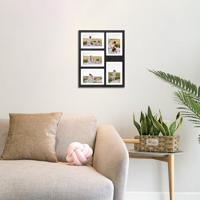 YESKAY 4x6 or 5x7 Picture Frames, Black Rustic Wooden Frame with Real Glass, Displays Pictures Five 4x6 with Mat or 5Pcs 5x7 without Mat for Wall Mounting, Photo Collage Frame - Image 5