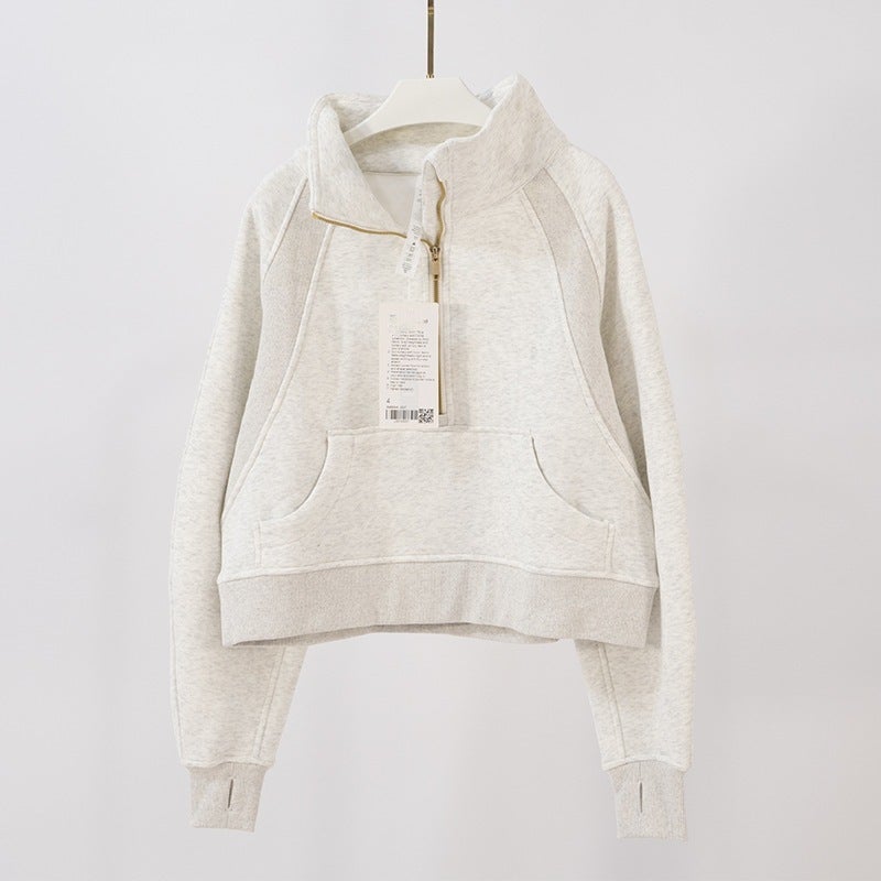 Generic Autumn and Winter New Thickened High Neck Sweatshirt Womens Sports Half Zipper Loose Coat Long Sleeve Jogging Fitness Yoga Clothes Gray white 043 turtleneck 