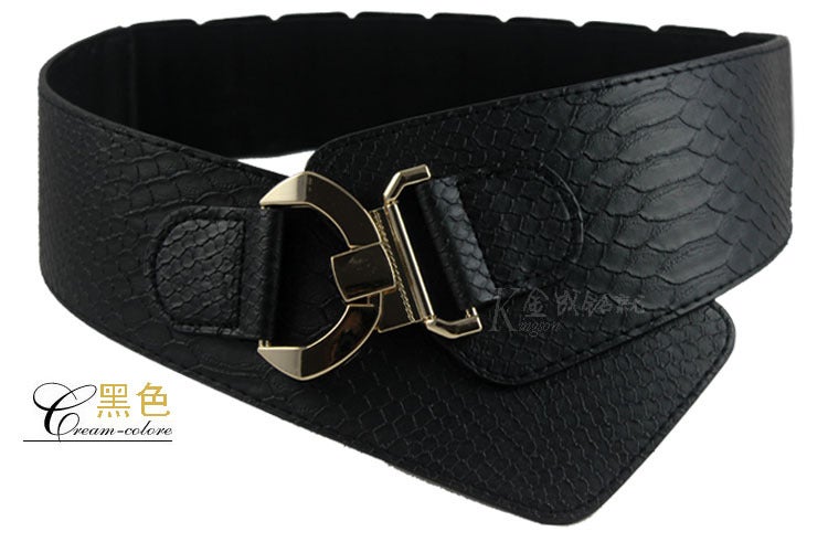 New European and American inclined elastic ultra-wide belt snake pattern crocodile pattern big brand decorative ladies waist seal factory outlet Dark red  - Image 2