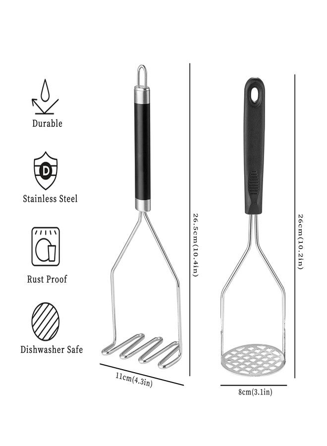 OLULU 2PCS Potato Masher, OLULU Heavy Duty Stainless Steel Mashed Potatoes Masher, Masher Kitchen Tool for Avocado, Potatoes, Beans, Meat, Vegetables, 10.24inch, Dishwasher Safe - Image 2