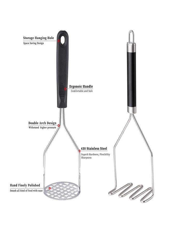 OLULU 2PCS Potato Masher, OLULU Heavy Duty Stainless Steel Mashed Potatoes Masher, Masher Kitchen Tool for Avocado, Potatoes, Beans, Meat, Vegetables, 10.24inch, Dishwasher Safe - Image 3