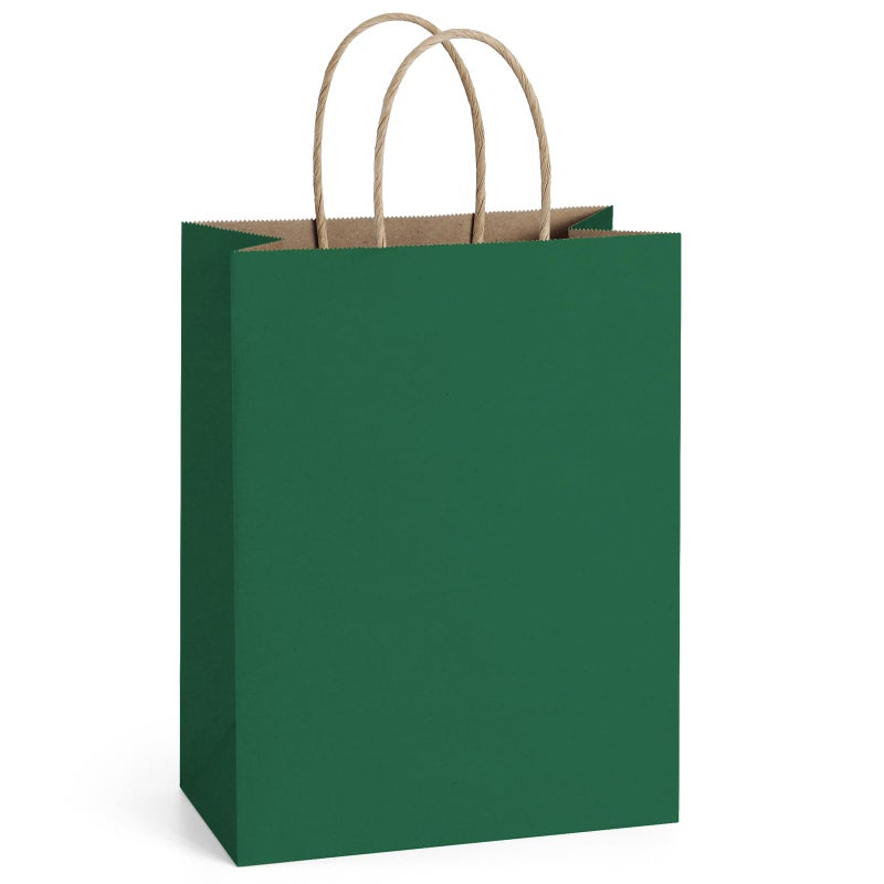 BagDream Forest Green Gift Bags with Handles 8x4.25x10.5 Inch 25Pcs Medium Kraft Paper Bags for Christmas, Thanksgiving, Craft, Party Favors, Retail, Grocery, Recyclable Paper Sacks - Image 1