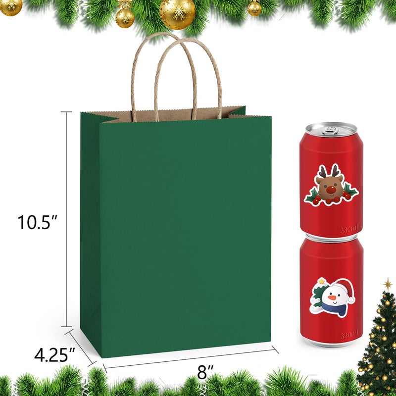 BagDream Forest Green Gift Bags with Handles 8x4.25x10.5 Inch 25Pcs Medium Kraft Paper Bags for Christmas, Thanksgiving, Craft, Party Favors, Retail, Grocery, Recyclable Paper Sacks - Image 2