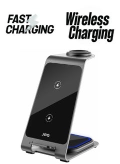 JBQ 3 in 1 Wireless Charging Station, Fast Wireless Charger Stand for Fast Charge, Wireless Charger For Mobile Phones, Earbuds And Watches 