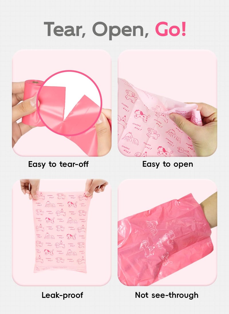 Pikoto Dog Poop Bags Rolls, 320 Count (20 Refills) - 60% Recycled Plastic Baby Powder Scented - Leak Proof, Extra Thick Waste Bag with Easy-Peel Sticker (Pink) - Image 4