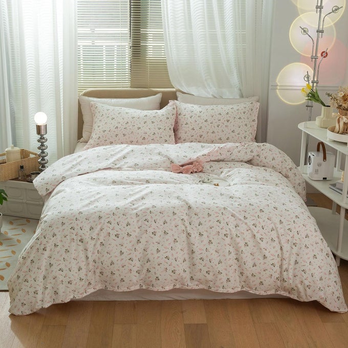 GIRL COMFORTER SET TWIN XL PINK WHITE FLOWER LEAF PRINT BEDDING SETS CUTE FLORAL BEDDING COMFORTER SETS FOR ALL SEASONS1 COMFORTER2 PILLOW SHAMSTWIN XL SIZE