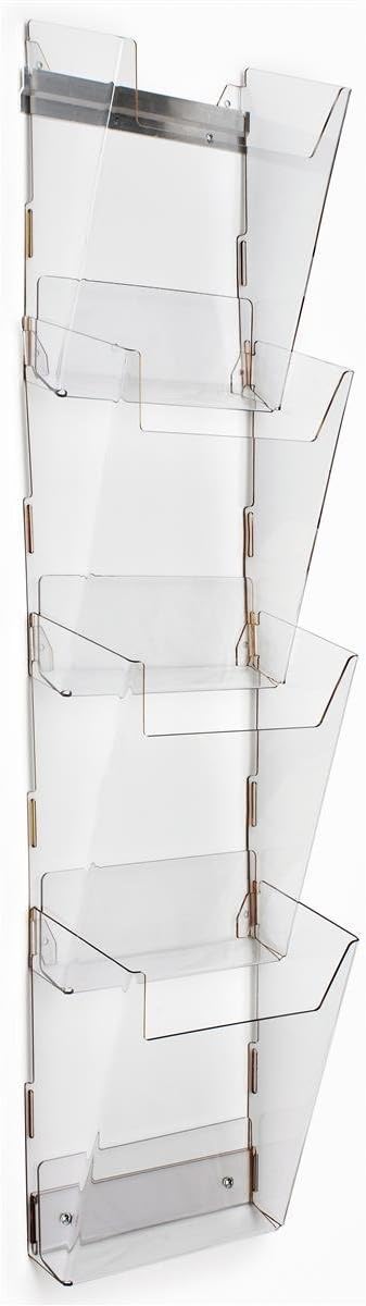 Displays2go Magazine Wall Rack with 4 Pockets Tiered Frameless Notched Front Panels Durable Construction HighImpact Acrylic Clear 