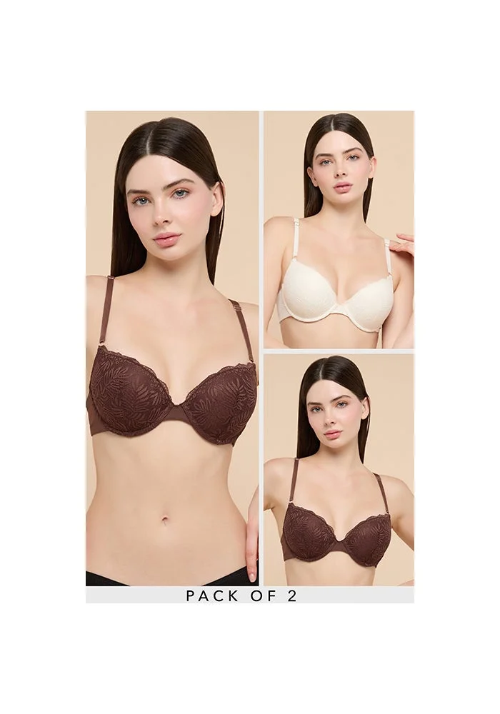 2 Pack Self Patterned Double Push Up Bra
