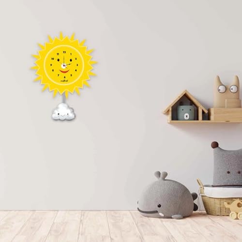 wallkriti Smiling Sun and Cloud Kids Wall Clock, Yellow, Decorative Nursery Room Clock - Image 5