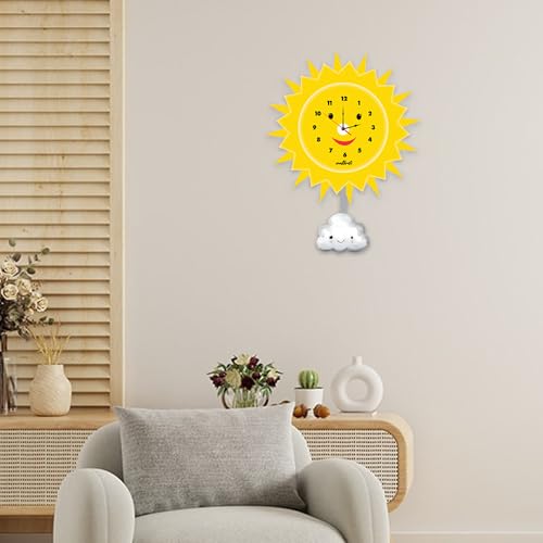 wallkriti Smiling Sun and Cloud Kids Wall Clock, Yellow, Decorative Nursery Room Clock - Image 3
