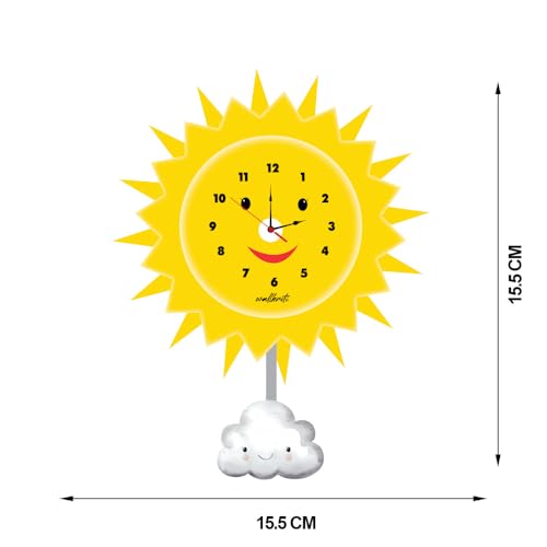 wallkriti Smiling Sun and Cloud Kids Wall Clock, Yellow, Decorative Nursery Room Clock - Image 2